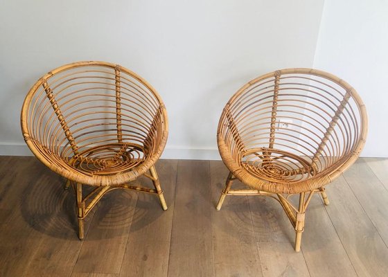 Vintage French Armchairs in Rattan, 1970s, Set of 2-BA-767514