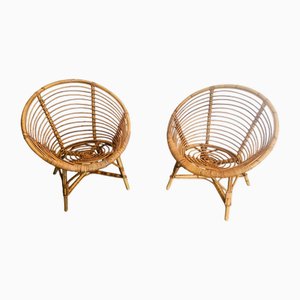 Vintage French Armchairs in Rattan, 1970s, Set of 2-BA-767514