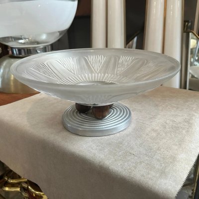 Vintage French Art Deco Aluminum Wood and Opalescent Glass, 1930s-NMK-2043745