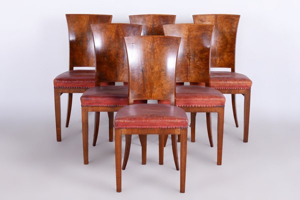 Vintage French Art Deco Chairs in Walnut, 1920s, Set of 6-WHY-1734335