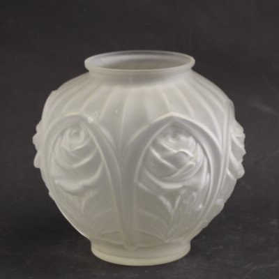 Vintage French Art Deco Etched Glass Geometric Rose Motif Vase, 1930s-SY-1078792