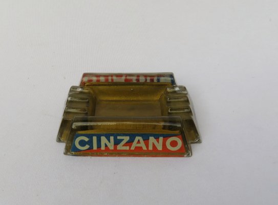 Vintage French Art Deco Glass Cinzano Ashtray-EY-843943