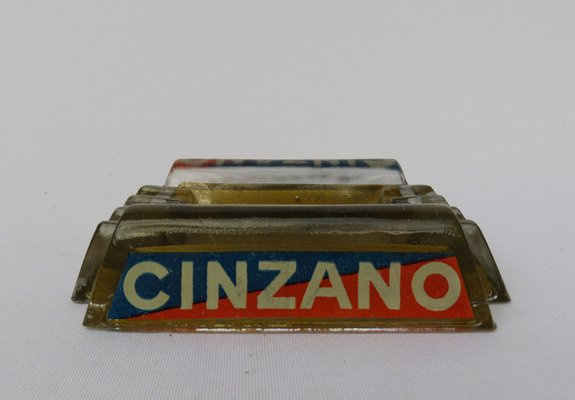 Vintage French Art Deco Glass Cinzano Ashtray-EY-843943