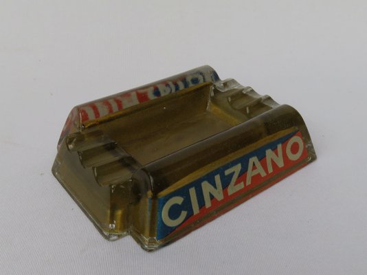 Vintage French Art Deco Glass Cinzano Ashtray-EY-843943