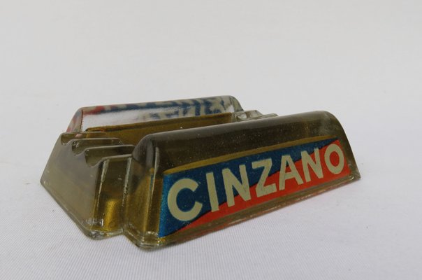 Vintage French Art Deco Glass Cinzano Ashtray-EY-843943