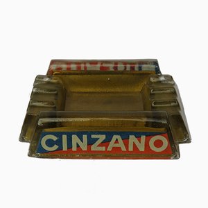 Vintage French Art Deco Glass Cinzano Ashtray-EY-843943