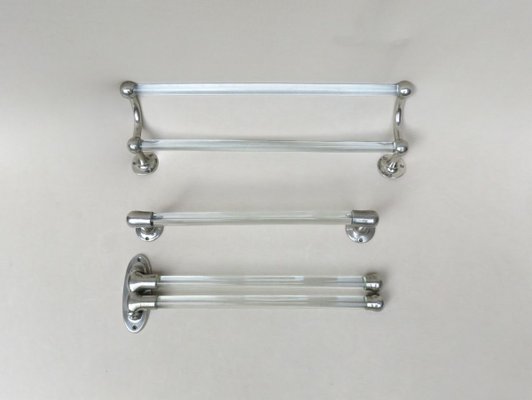 Vintage French Art Deco Glass & Nickel-Plated Towel Racks, Set of 3-EY-883840