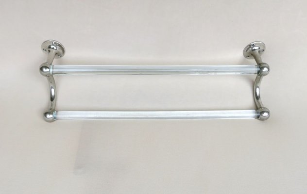 Vintage French Art Deco Glass & Nickel-Plated Towel Racks, Set of 3-EY-883840