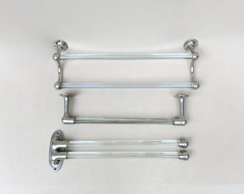 Vintage French Art Deco Glass & Nickel-Plated Towel Racks, Set of 3-EY-883840