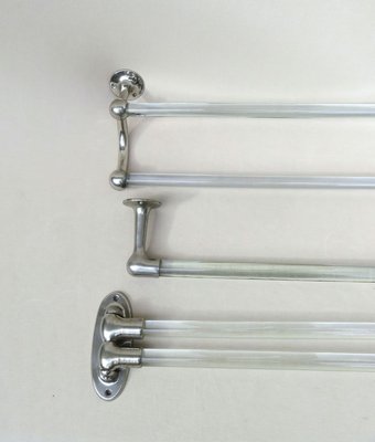 Vintage French Art Deco Glass & Nickel-Plated Towel Racks, Set of 3-EY-883840