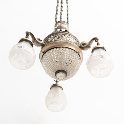 Vintage French Art Deco Metal & Glass Ceiling Lamp, 1930s-WM-1308835