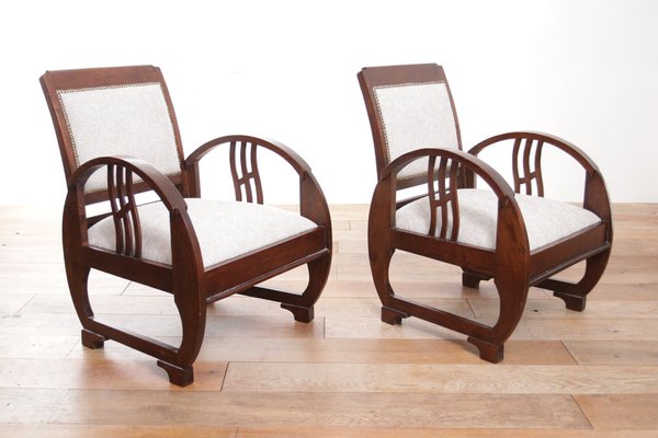 Vintage French Art Deco Wooden Armchairs, 1930s, Set of 2-XQB-1813433