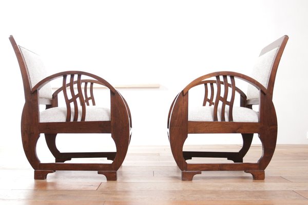 Vintage French Art Deco Wooden Armchairs, 1930s, Set of 2-XQB-1813433