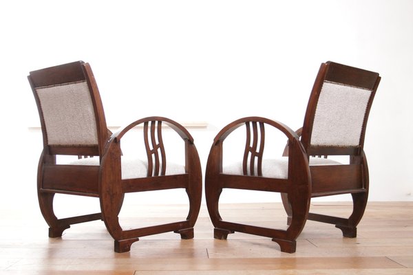 Vintage French Art Deco Wooden Armchairs, 1930s, Set of 2-XQB-1813433