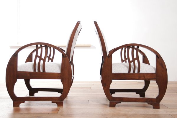 Vintage French Art Deco Wooden Armchairs, 1930s, Set of 2-XQB-1813433