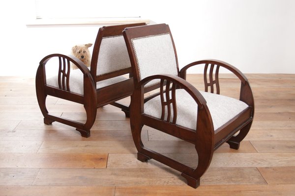 Vintage French Art Deco Wooden Armchairs, 1930s, Set of 2-XQB-1813433