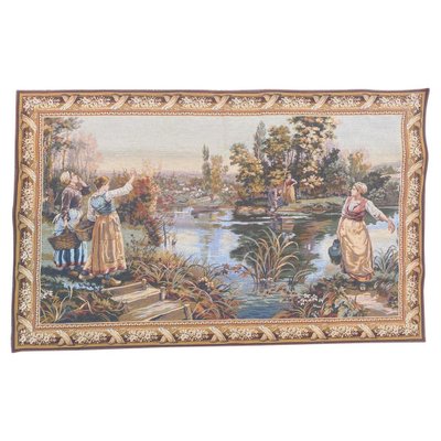 Vintage French Aubusson Style Halluin Manufacturing Tapestry-YMM-1061613