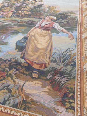 Vintage French Aubusson Style Halluin Manufacturing Tapestry-YMM-1061613