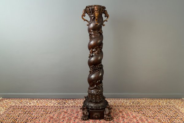 Vintage French Baroque Solomonic Column in Oakwood-KEG-1086713