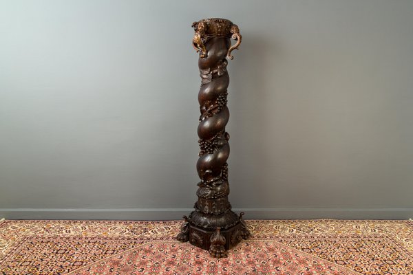 Vintage French Baroque Solomonic Column in Oakwood-KEG-1086713