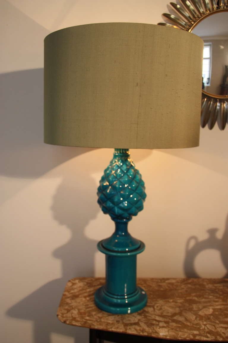 Vintage French Blue Pineapple Table Lamp by Pol Chambost, 1970s