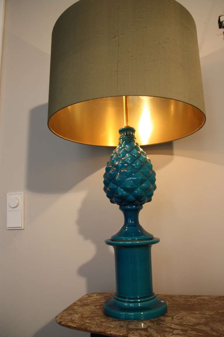 Vintage French Blue Pineapple Table Lamp by Pol Chambost, 1970s