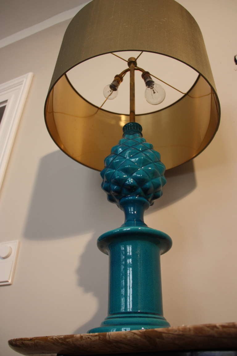 Vintage French Blue Pineapple Table Lamp by Pol Chambost, 1970s