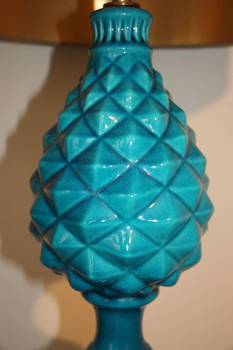 Vintage French Blue Pineapple Table Lamp by Pol Chambost, 1970s