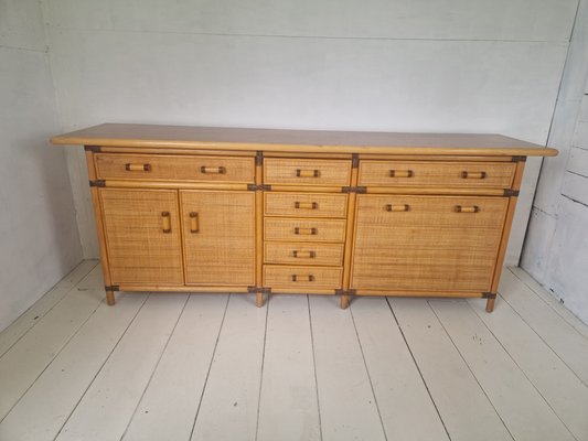 Vintage French Bohemian Style Rattan Sideboard, 1970s-DGW-2032307