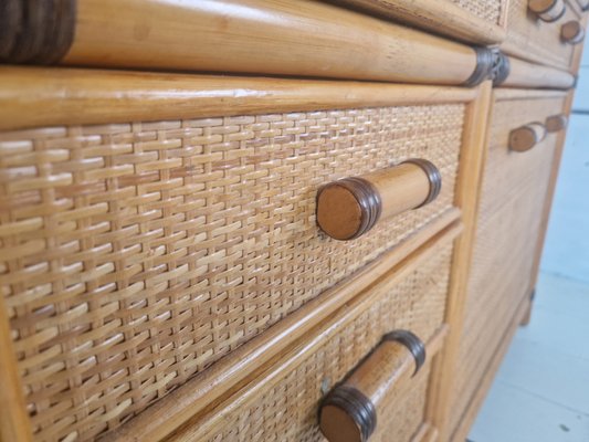 Vintage French Bohemian Style Rattan Sideboard, 1970s-DGW-2032307