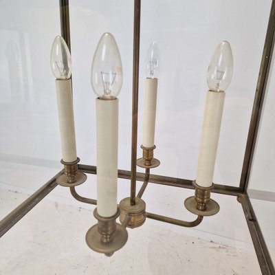 Vintage French Brass and Glass Hall Lanterns, 1930s, Set of 2-RQL-2020164