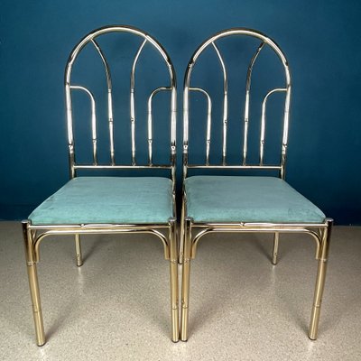 Vintage French Brass Faux Bamboo Dining 4 Chairs and Table, 1970s, Set of 5-WQC-1074323