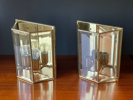 Vintage French Brass & Glass Sconces, 1980s, Set of 2-OTV-862398