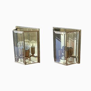 Vintage French Brass & Glass Sconces, 1980s, Set of 2-OTV-862398