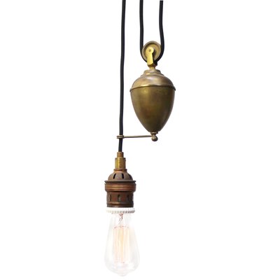 Vintage French Brass Pulley Pendant Lamp-BLS-2016380