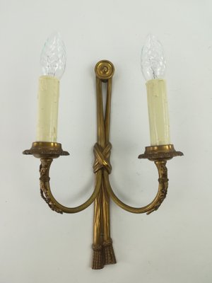 Vintage French Brass Wall Light with Candles, Set of 2-KDB-1304369