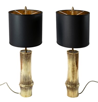 Vintage French Bronze Bamboo Table Lamps by Maison Charles, Set of 2-ZVH-1193218