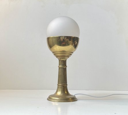 Vintage French Cocktail Table Lamp in Brass & Frosted Glass-LCR-2021953