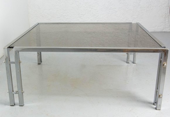 Vintage French Coffee Table in Chrome and Smoked Glass, 1970-RIU-2018634