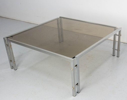 Vintage French Coffee Table in Chrome and Smoked Glass, 1970-RIU-2018634