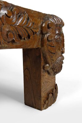 Vintage French Coffee Table in Oak Carved with Faun Heads and Marble Top, 1940-XNH-1804563