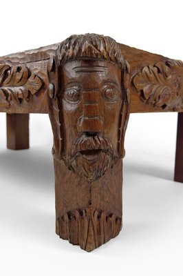 Vintage French Coffee Table in Oak Carved with Faun Heads and Marble Top, 1940-XNH-1804563