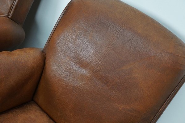 Vintage French Cognac Leather Club Chairs, Set of 2-XO-2042246