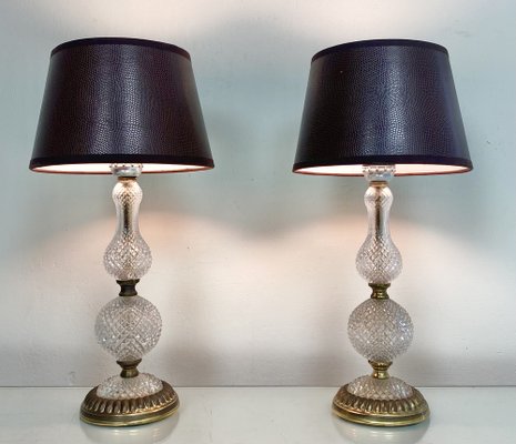 Vintage French Cut Glass and Brass Table Lamps, 1950s, Set of 2-WZZ-982728