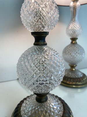 Vintage French Cut Glass and Brass Table Lamps, 1950s, Set of 2-WZZ-982728