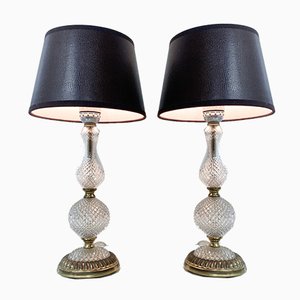 Vintage French Cut Glass and Brass Table Lamps, 1950s, Set of 2-WZZ-982728