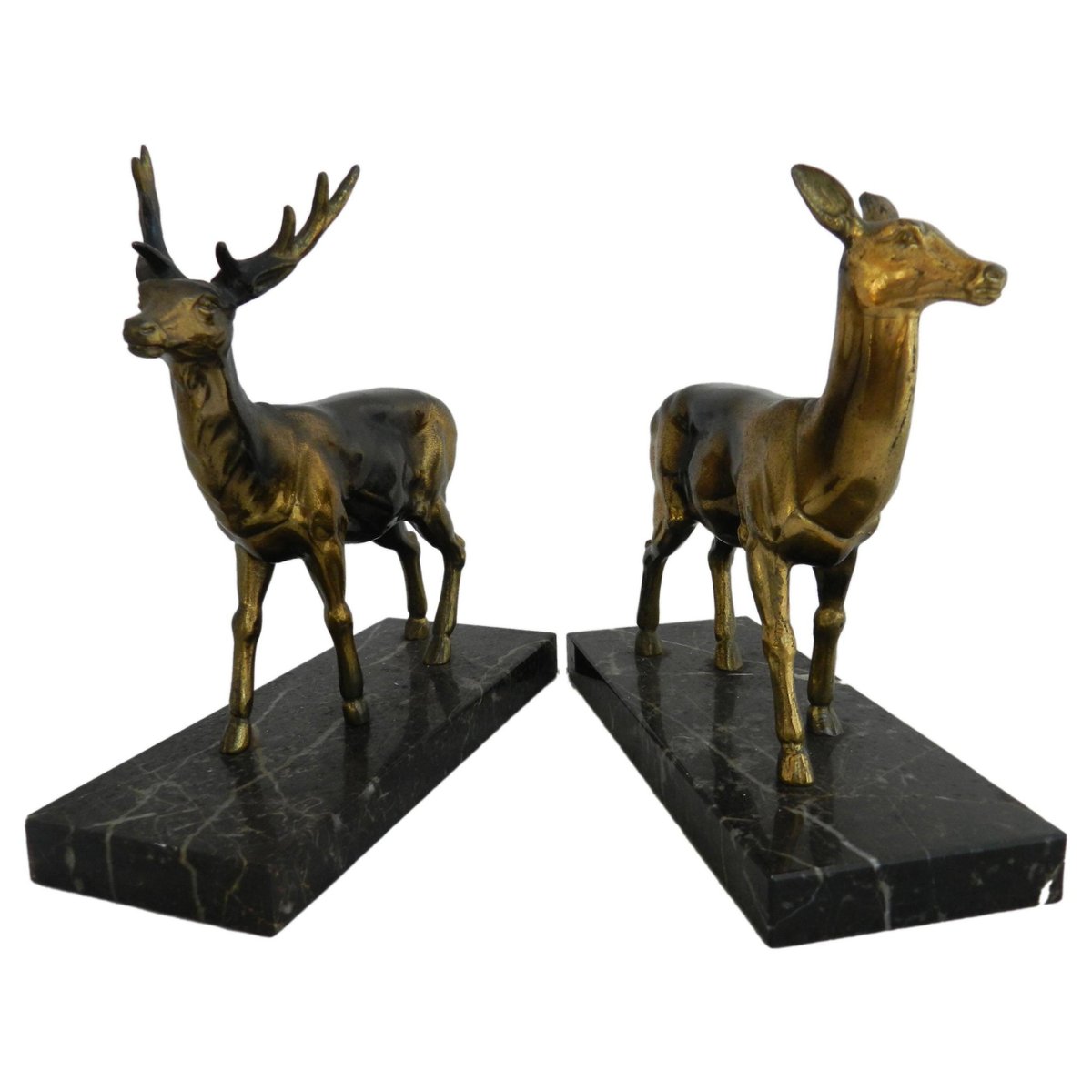 Vintage French Deer and Stag Statues, 1940, Set of 2