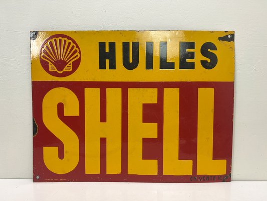 Vintage French Enamel Sign Shell Huiles, 1931-WZZ-1736035