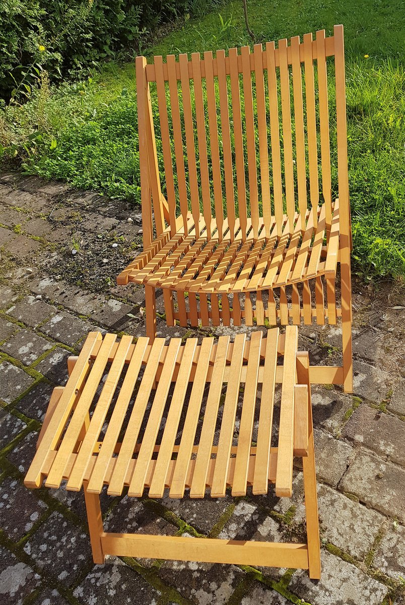 Vintage French Foldable Rocking Chair with Footrest, Set of 2