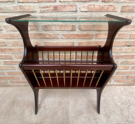 Vintage French Glass and Wood Folio Stand Magazine Rack, 1950s-NOU-1806354